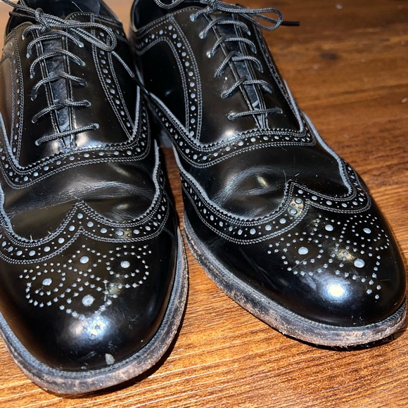 Vintage Florsheim Black Leather Wingtip Brogue Men's Dress Shoes Size 10.5/11 - Picture 10 of 16